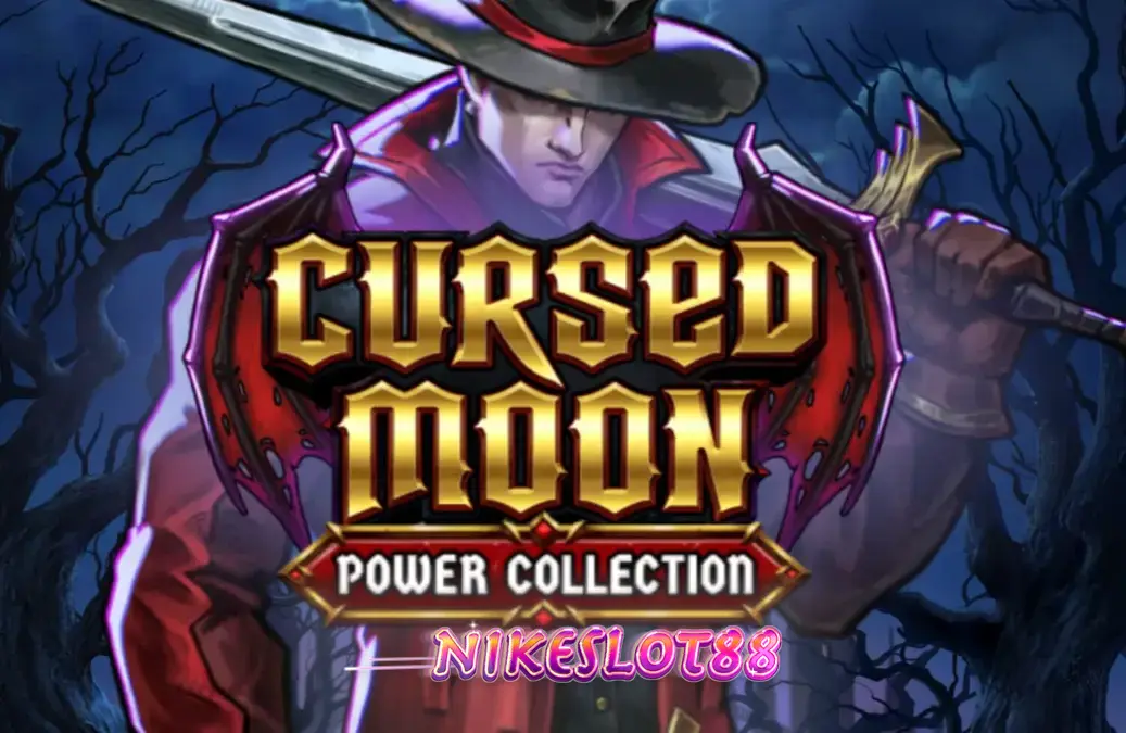 Tampilan visual slot Cursed Moon Power Collection dengan tema gothic dan pemburu monster.